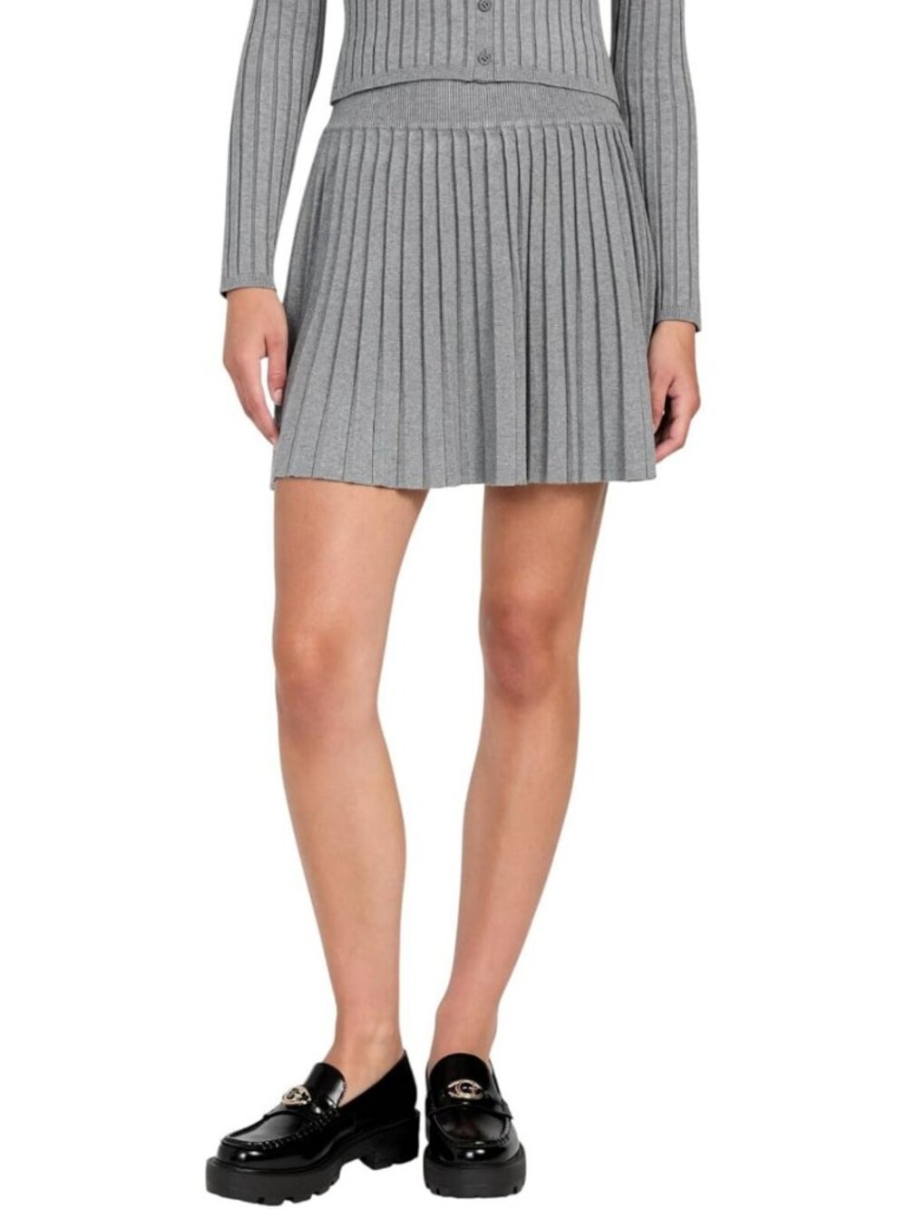 Eco-Friendly Pleated Sweater Skirt - Stylish & Versatile Midi Length Fashion - Picture 2 of 2